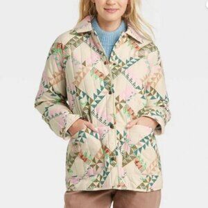 Universal Thread Women's Quilted Button-Front Jacket, Cream Star Size XL